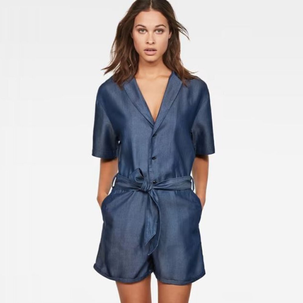 G Star Raw Women Blue V Neck Loose Fit Bronson Short Jumpsuit Romper Size XS